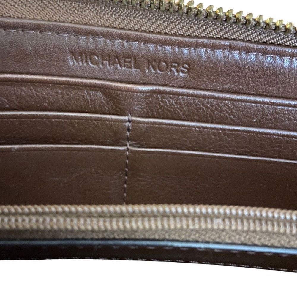 Michael Kors Jet Set Continental Logo Wallet Zip Around Beige Ebony Mocha - Picture 4 of 5